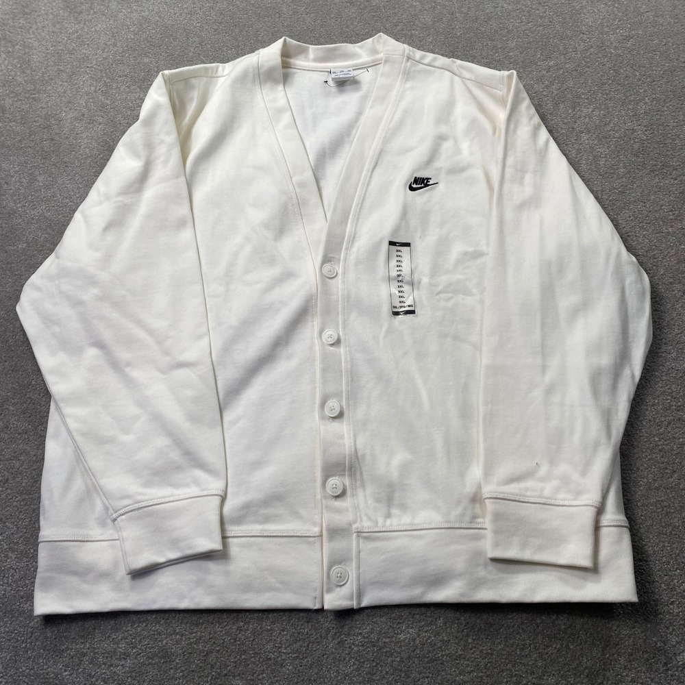 Nike Cardigan Mens 3XL Off-White Button Front Embroidered Logo Sweatshirt Jersey